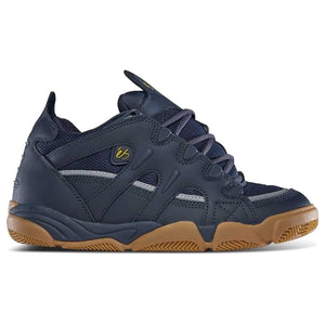 side image of a Navy Gum Es Scheme model shoes puffy 90's style skate shoe 