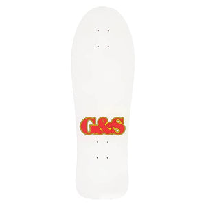 Top view of G&S Neil Blender Rocking Dog 85 white dip skateboard deck