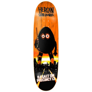 heroin egg shaped deck with Basalt on precinct 13 graphic with egg charater 
