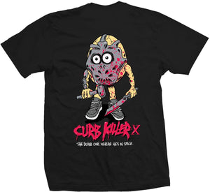 black curb killer x heroin skateboards black tee back image 