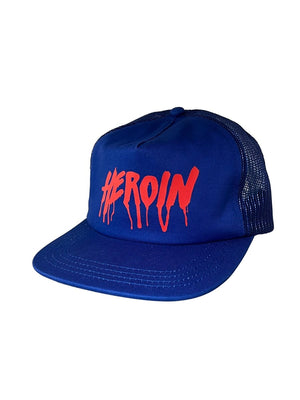 blue trucker hat heroin skateboards drip script