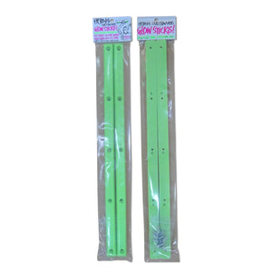 Two packages of green glow sticks with visible brand name on a white background