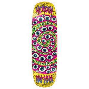 Heroin Nolan Houghton Spiralize 9.5 skateboard deck with pink yellow spiral eyeball artwork