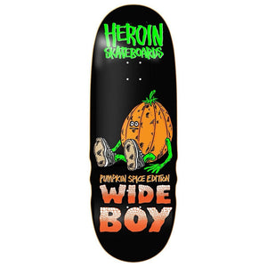 Heroin Skateboards Pumpkin Spice Wide Boy Deck full view pumpkin spice graphic
