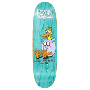 heroin skateboards egg shaped guest  model Ducky (Zachary Kovacs) graphic. A duck hatching from the infamous heroin skateboard egg.