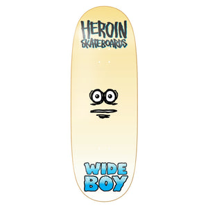 heroin skateboard wide boy face deck on 10.75 size deck bottom graphic
