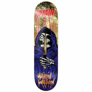 Gold priest skull heroin skateboard deck gold foil background11s