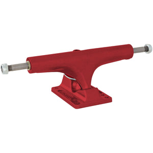 Independent Stage 4 215 red skateboard trucks with powder-coated hanger and baseplate