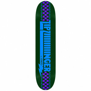 Krooked Team Ziiiiiiiinger 7.7 skateboard deck in green with blue and purple checker graphics