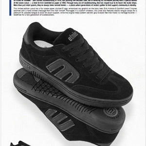 Etnies Locut x Don Brown Skate Shop Day exclusive black suede skate shoes side profile