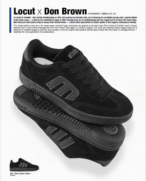 Etnies Locut x Don Brown Skate Shop Day exclusive black suede skate shoes side profile