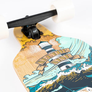 Detail of Nate Reifke deck artwork through clear grip