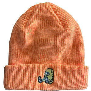 orange knit cut heroin skateboards egg beanie