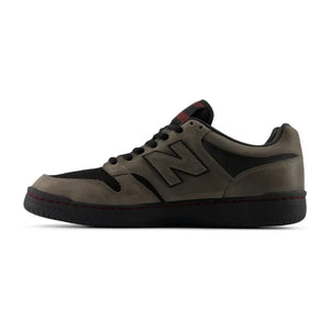 Inside view of New Balance Numeric 480 x Gore-Tex skate shoe in black and grey with red stitching on the sole