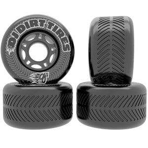 a set of Oj Vandals 70mm all terrain skateboard wheels treaded 