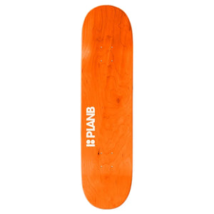 Plan B Lazer Crawford Spinal 8.25 skateboard deck orange woodgrain reverse with white Plan B logo