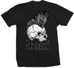 black pubk skull tee by heroin skateboards back graphic 