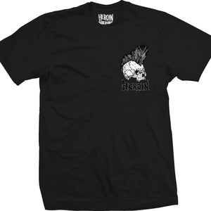 black punk skull tee from heroin skateboards front graphic 
