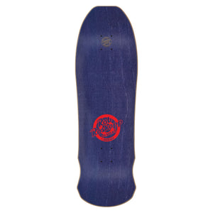 Santa Cruz Rob Roskopp Face Yellow 9.5" Skateboard Deck with neon yellow graphic and blue top stain.top side image