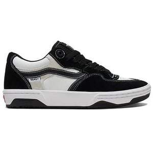 vans rowan 2 black white side image. popcush and sic stick.