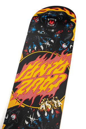 Close-up detail of Santa Cruz Asta Cosmic Cat Twin Pro skateboard deck artwork