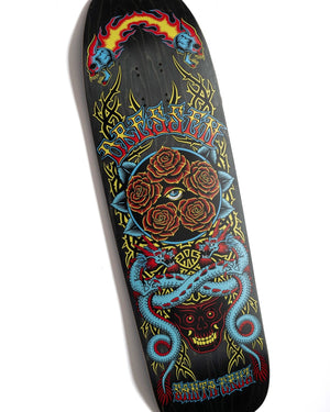 Angled view of Santa Cruz Dressen Rose Crew Five 9.3-inch shaped skateboard deck
