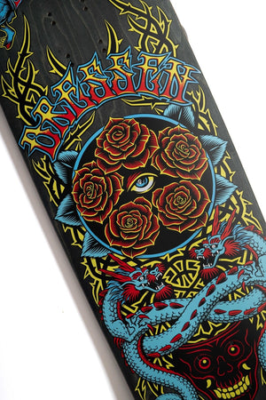 Close-up of Santa Cruz Dressen Rose Crew Five skateboard deck artwork