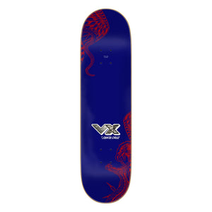Top view of Santa Cruz McCoy Battle Pro VX 8.25-inch skateboard deck in blue and red