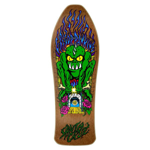 Santa Cruz Rankine Monster Reissue deck with original Jim Phillips artwork, brown stain finish, laser-engraved top, and Cruz Missile II concave.