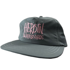 Heroin Script nylon hat grey with pink script logo