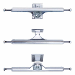 Hollow Polished 13-inch skateboard truck with aluminum hanger, hollow kingpin, top , bottom, and side image
