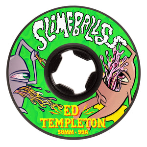 Slimeballs skateboard wheel with Ed Templeton design on a green background