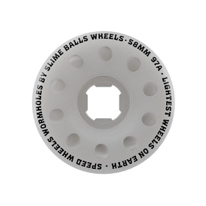 Slime Balls Worm Holes white 58mm 97a skateboard wheel front view