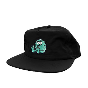 a black sandback nylon hat with the Snot booger logo on front 