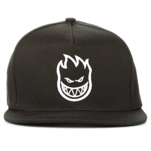 Black spitfire bighead cap with a white bighead embroidered  logo on black hat