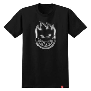 black Spitfire Chrome Bighead Tee in white with chrome Bighead logo screen print, 100% cotton regular fit skate t-shirt