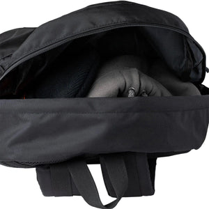 top image Spitfire Hellfire Backpack in black featuring front Spitfire logo screenprint, woven label, 13" laptop sleeve, side pocket, and padded mesh straps.