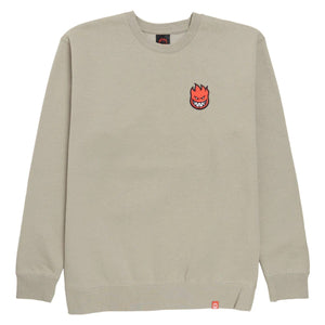 front image Spitfire Lil Bighead Cement Crewneck in grey with red Bighead embroidered, standard fit, crew neckline, made from cotton and polyester blend.