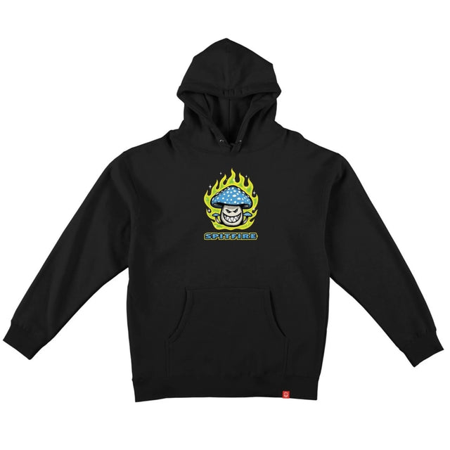 black pull over spitfire mushroom hooded sweatshirt