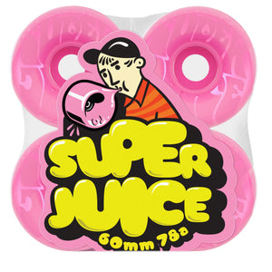 A pack of four pink bubble gum super juice 60mm skateboard wheels 