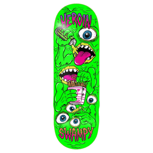 Heroin Swampy Mutate or Die 10.25-inch skateboard deck with full dip finish and bold graphic, designed with Razor Edge Construction and a wide custom shape.