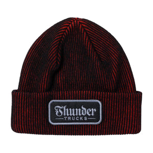 Thunder Trucks Cuff Beanie black knit front view with woven label