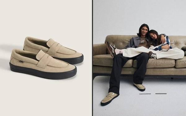 Vans Skate Loafer Slip On Shoes in Tan Black Lifestyle Image 