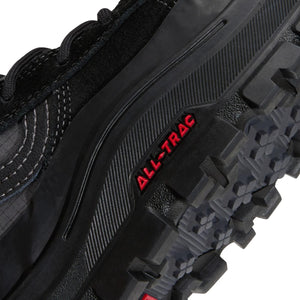 Close-up of the red All-Trac branding and rubber outsole sidewall on Vans Sk8-Hi GORE-TEX Insulated MTE Black/Black