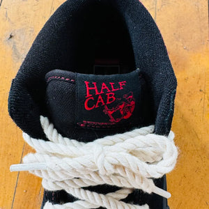 Vans Skate Half Cab Black Red shoe laces and tongue label close-up
