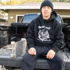 lifestyle image skater wearing the independent warpig hooded sweatshirt 