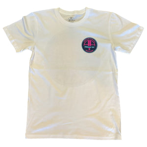 white tee front image Amateur Athlete Miami Vice Tee in premium pre-shrunk cotton with vibrant screen-printed Miami Vice-inspired graphic.