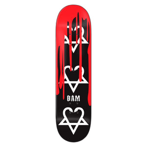 black zero skateboard with snakes and blood Bam collaboration deck