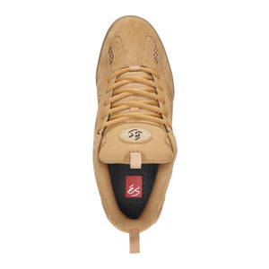 Tan eS skate shoe top view with lace-up closure and breathable perforated upper